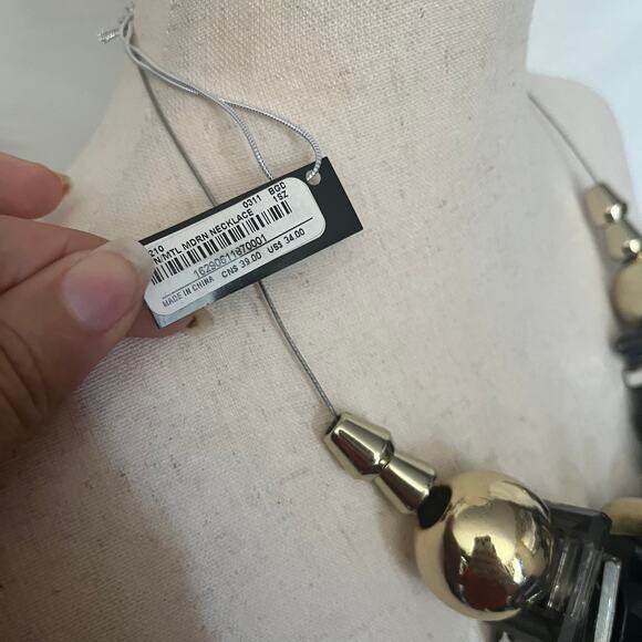 Bebe Chunky Statement 19" Necklace Black Gold Silver Geometric Wire chain New - Picture 11 of 11